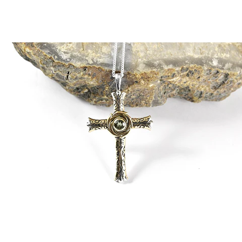 Cruz Moldavita Oro y Plata 