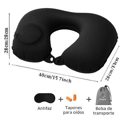 Almohada viajera inflable + Kit - Negro
