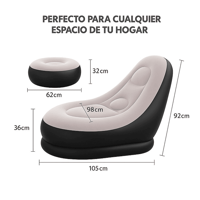 Silla o puff inflable con posapies - Azul 3