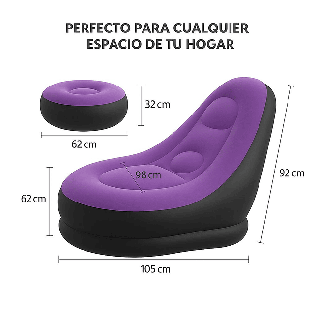 Silla o puff inflable con posapies - Morado 1