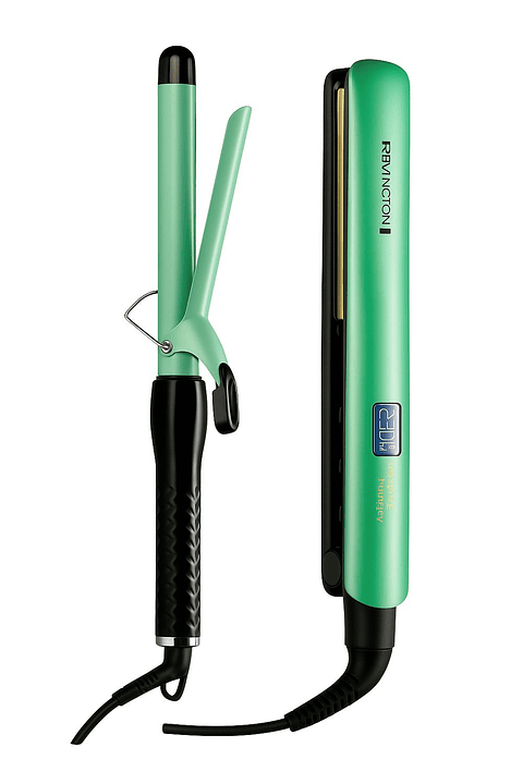 Combo Plancha y Pinza Rizadora Aguacate  Cabello Liso o con Rizos Siempre Perfecto