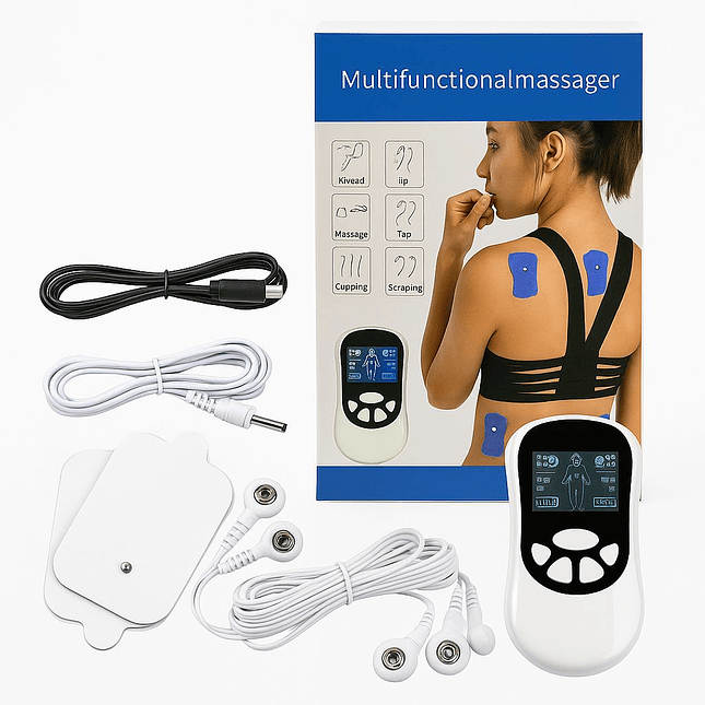 Masajeador Eléctrico de Pulso Multifuncional  Digital Portátil y Recargable 1