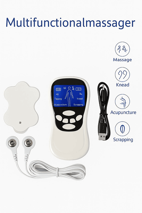 Masajeador Eléctrico de Pulso Multifuncional  Digital Portátil y Recargable