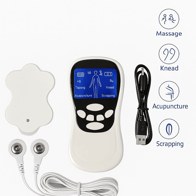 Masajeador Eléctrico de Pulso Multifuncional  Digital Portátil y Recargable 2