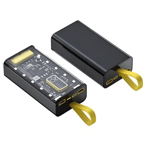 Power Bank Transparente 20.000 mAh con Doble Puerto USB y Tipo-C