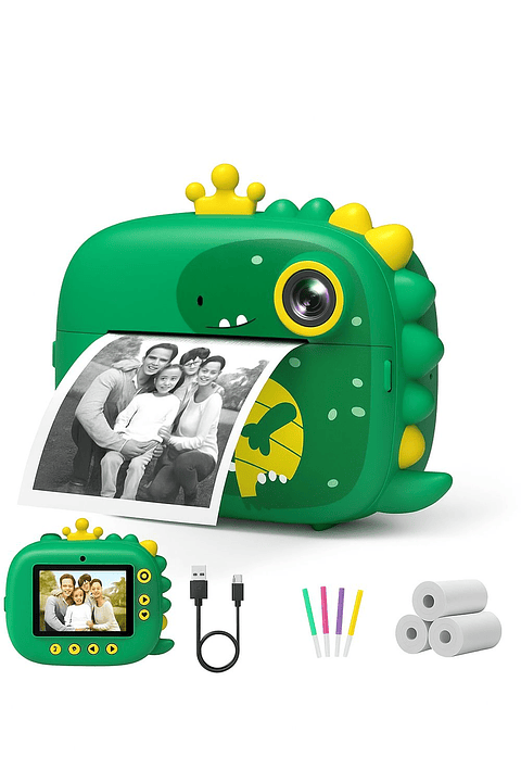 Cámara Impresora Infantil Dinosaurio Verde