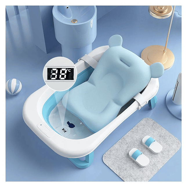 Bañera Plegable con Cojín de Apoyo y Termómetro Digital 4