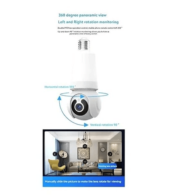 Cámara IP Bombillo con Lámpara  App V380  Visión 360° y Audio Bidireccional 5