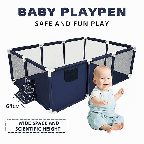 Corral de Juegos Rectangular Infantil con Aro de Baloncesto y Portería