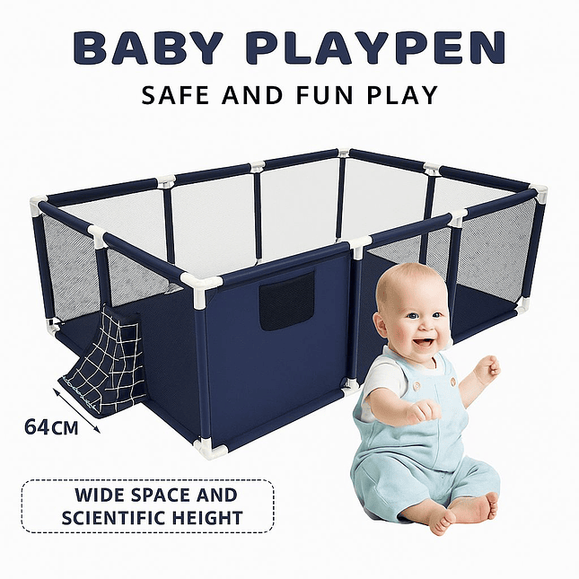 Corral de Juegos Rectangular Infantil con Aro de Baloncesto y Portería 1