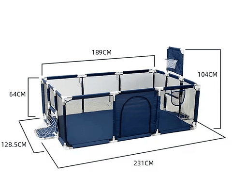 Corral de Juegos Rectangular Infantil con Aro de Baloncesto y Portería
