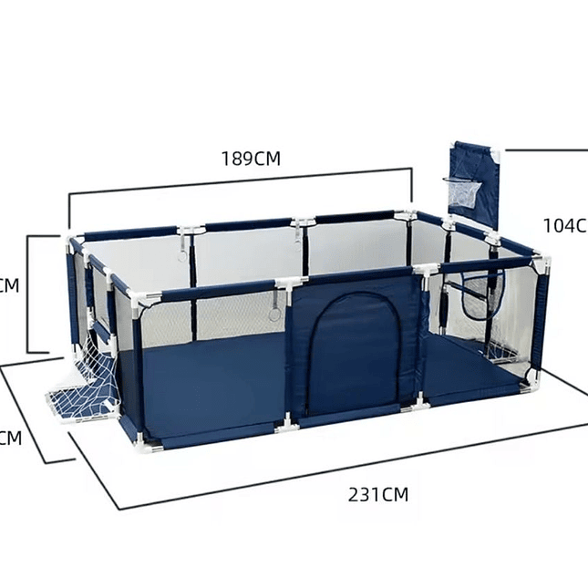 Corral de Juegos Rectangular Infantil con Aro de Baloncesto y Portería 2