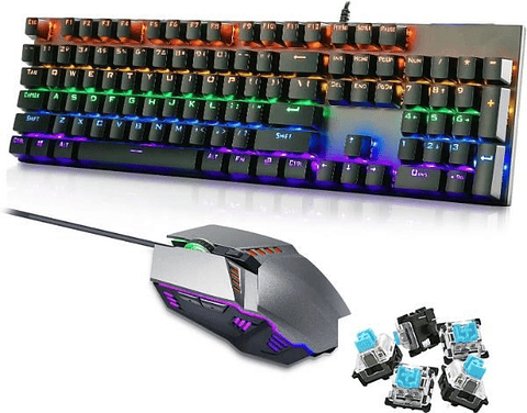 Combo Gamer JG-609 Teclado Mecánico RGB Switch Azul + Mouse 6 Botones