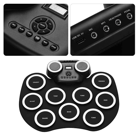 Kit de Batería Electrónica Enrollable con Luces LED y Altavoces Bluetooth