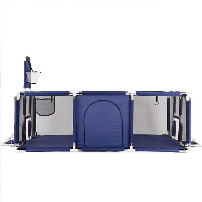 Corral de Juegos Rectangular Infantil con Aro de Baloncesto y Portería - azul 1