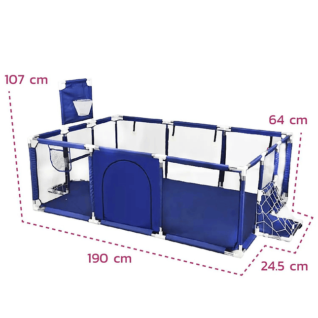 Corral de Juegos Rectangular Infantil con Aro de Baloncesto y Portería - azul 3