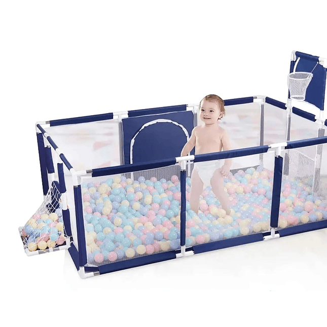 Corral de Juegos Rectangular Infantil con Aro de Baloncesto y Portería - azul 4