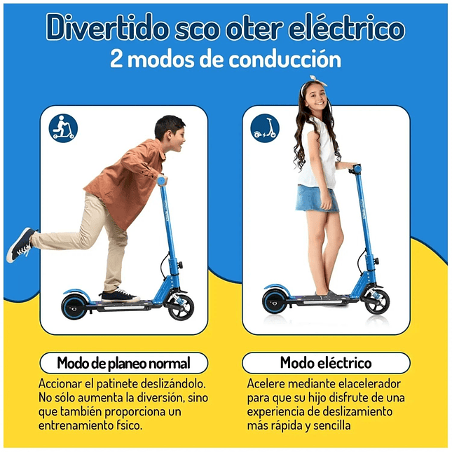 Patineta Eléctrica Plegable para Niños  Motor 180W Luces y Batería de Litio 24V 2