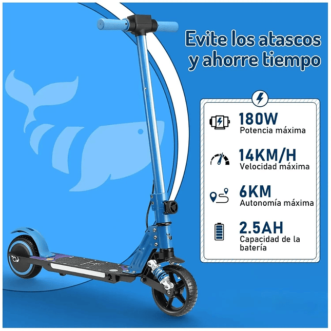 Patineta Eléctrica Plegable para Niños  Motor 180W Luces y Batería de Litio 24V 5