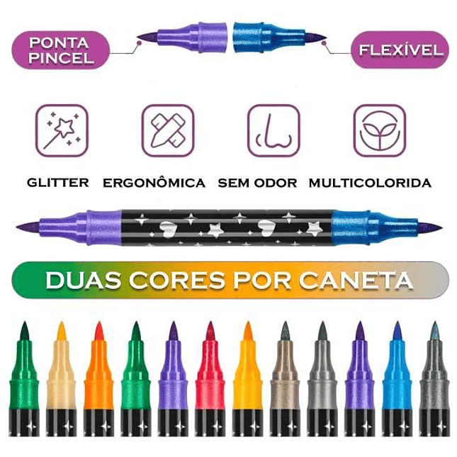 Set de Marcadores con Brillo – 24 Unidades Doble Punta (Modelo 447-24pcs) 2