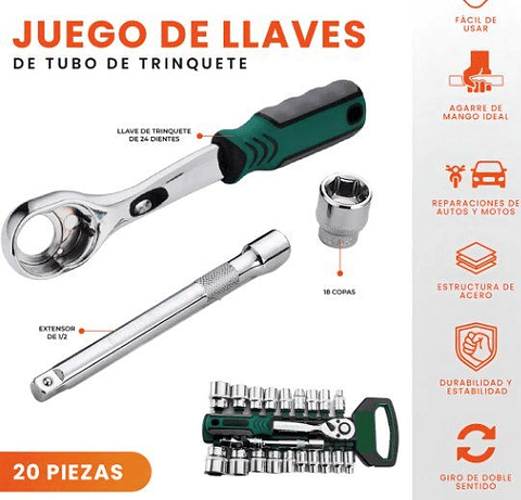 Juego de Copas y Ratchet 1/2” de 20 Piezas – XR-23