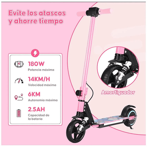 Patineta Eléctrica Plegable para Niños  Motor 180W Luces y Batería de Litio 24V