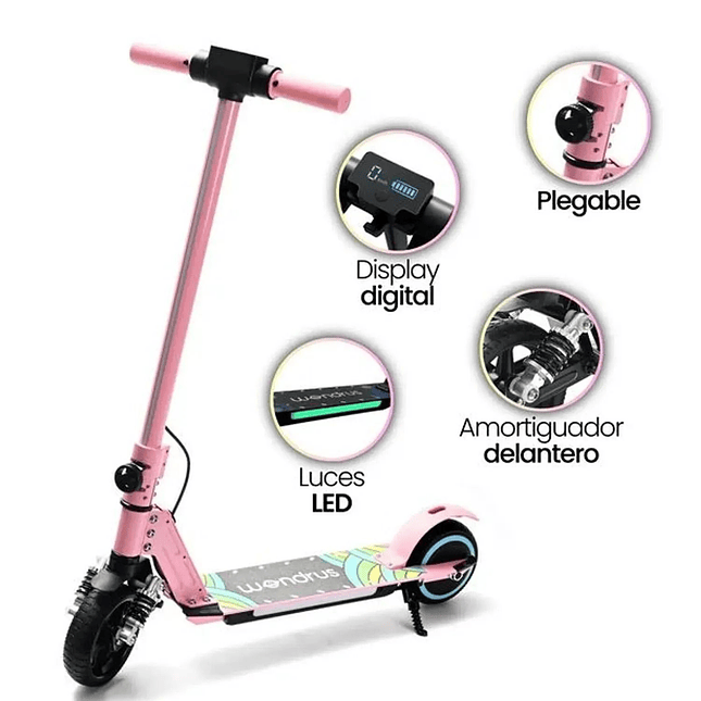 Patineta Eléctrica Plegable para Niños  Motor 180W Luces y Batería de Litio 24V 3