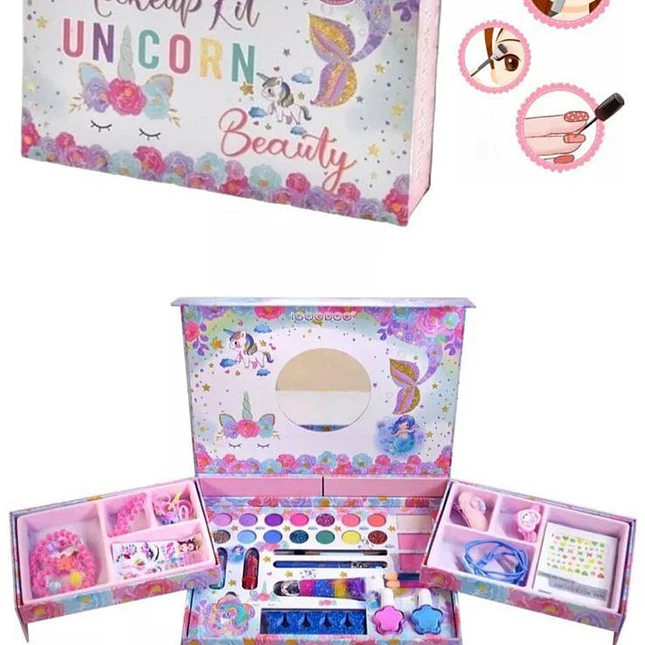 Kit de Maquillaje Infantil Unicornio con Estuche y Espejo 1