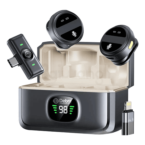 Micrófono Inalámbrico de Solapa con Base de Carga Compatible Tipo C y iPhone