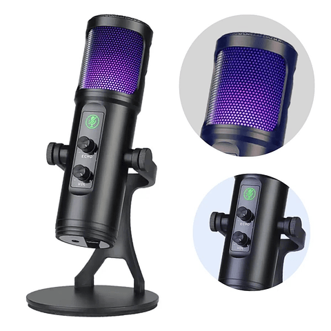 Micrófono USB de Escritorio con Luz RGB y Reducción de Ruido  Modelo ZX-776