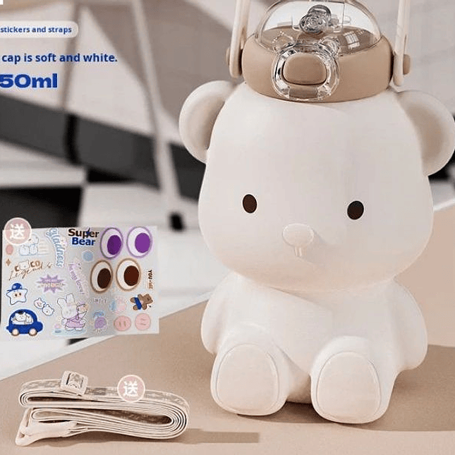 Termo en Forma de Oso Color Café con Sticker y Cuerda 4