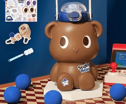 Termo en Forma de Oso Color Blanco con Sticker y Cuerda