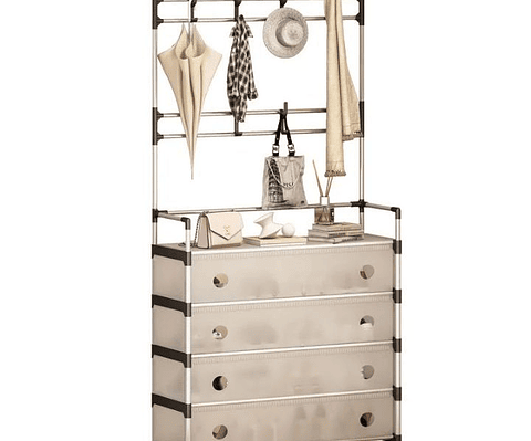 Zapatero Perchero Organizador Metálico con Guardapolvo – 5 Estantes y 4 Cajones