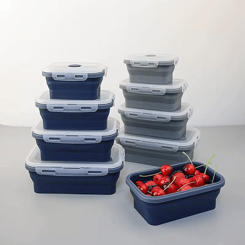 Set de Recipientes Plegables para Lonchera x4  Silicona y Plástico