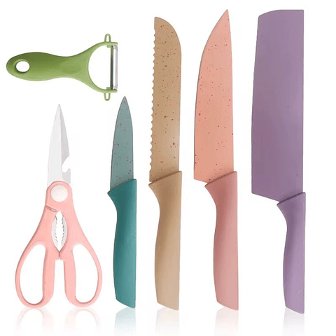 Set de Cuchillos x6 Piezas con Tijeras y Pelador