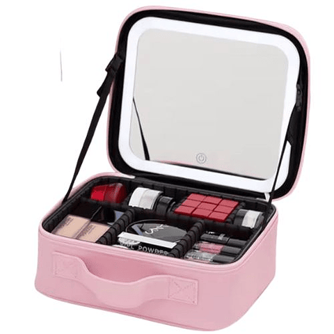 Neceser de Maquillaje con Espejo LED  Gran Capacidad - Rosado