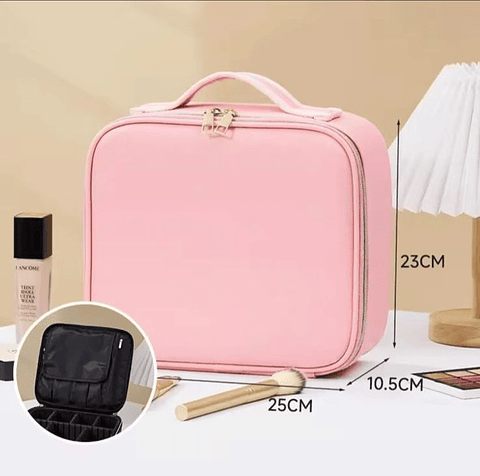 Neceser de Maquillaje con Espejo LED  Gran Capacidad - Rosado