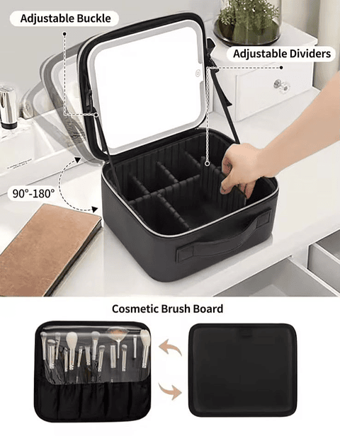 Neceser de Maquillaje con Espejo LED  Gran Capacidad - Negro