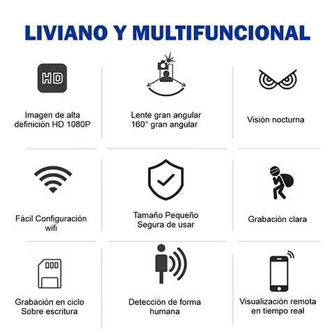 Mini Cámara Inteligente WiFi 1080P Full HD Gran Angular X5  Seguridad y Monitoreo Remoto