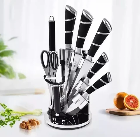 Juego de Cuchillos 9 Piezas con Soporte Giratorio