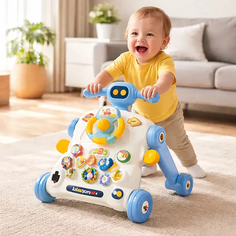 Andador Huanger Multifuncional 6 en 1 Musical – Azul/Gris