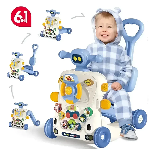 Andador Huanger Multifuncional 6 en 1 Musical – Azul/Gris 4