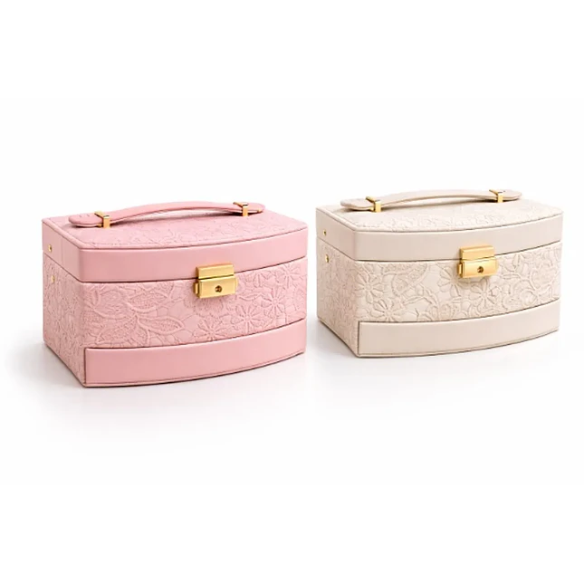 Joyero Organizador 3 Niveles con Espejo – Rosado y Beige 3