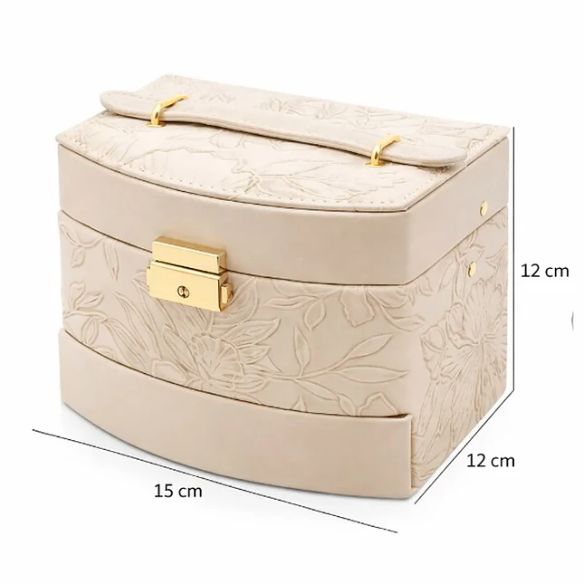 Joyero Organizador 3 Niveles con Espejo – Rosado y Beige 4