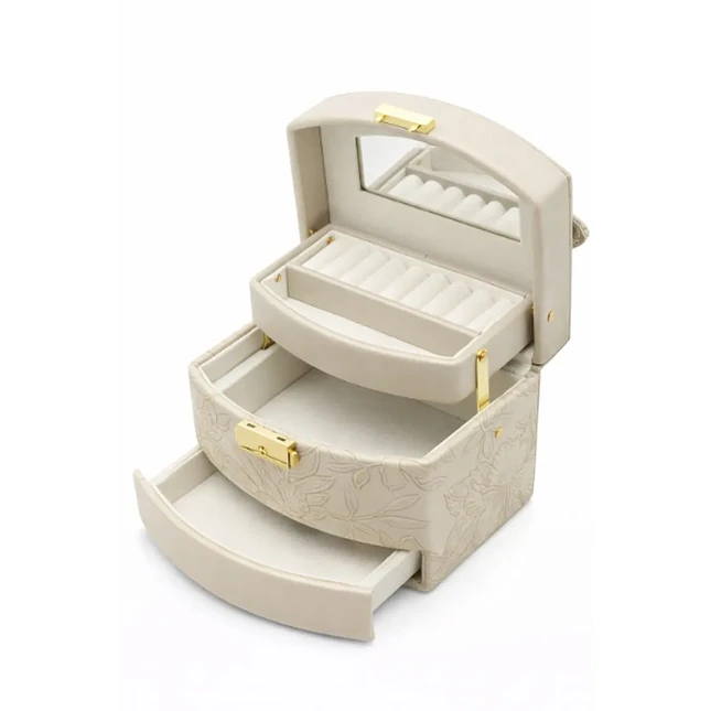 Joyero Organizador 3 Niveles con Espejo – Rosado y Beige 2