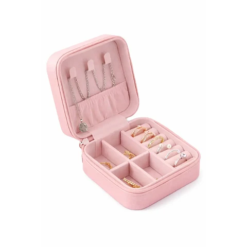 Mini Joyero Alhajero de Viaje Rosa con Compartimentos