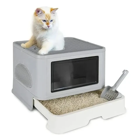 Caja de Arena Plegable para Gatos con Tapa