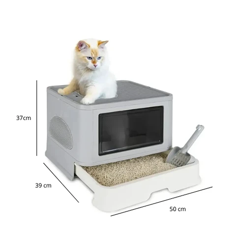 Caja de Arena Plegable para Gatos con Tapa
