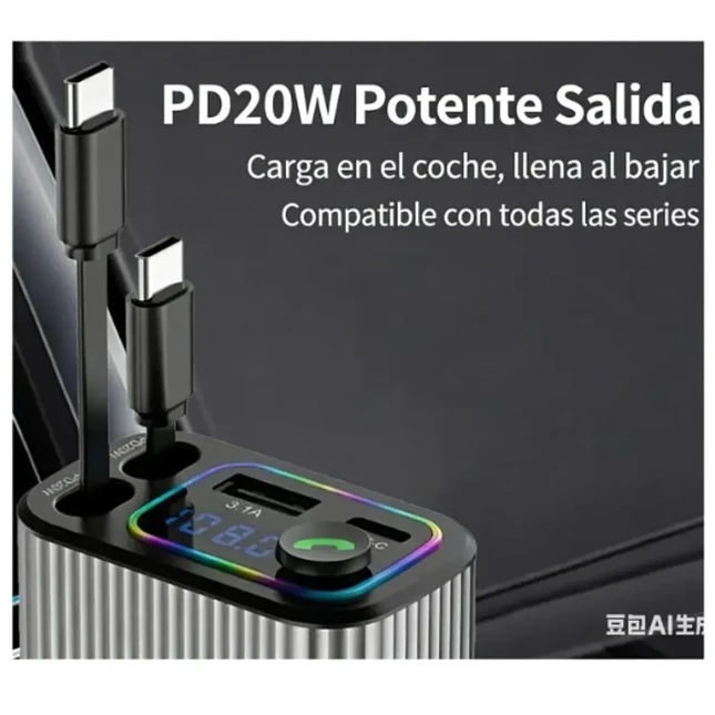 Cargador Retráctil para Auto 4 en 1 120W 3