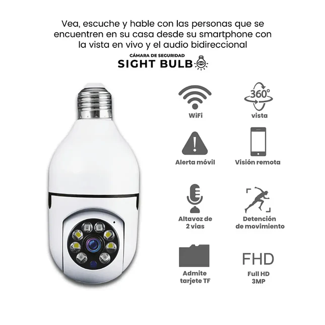 Cámara IP Tipo Bombillo Doble Lente WiFi 3